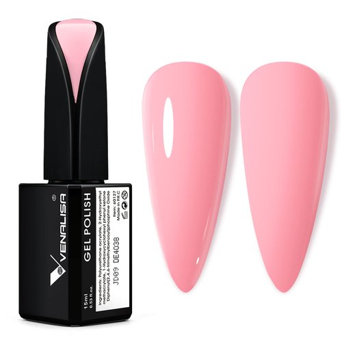 VENALISA 15ml Pink Gel Nail Polish, Light Pink Gel Polish Nude Pink Color Soak Off UV LED Nail Art Starter Manicure Salon DIY at Home, 0.53 OZ