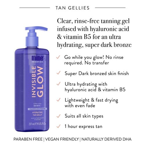 MineTan Clear Self Tanning Gel - Super Dark Invisible Tan for Face & Body | Hydrating, Quick Apply, 8 Fl Oz