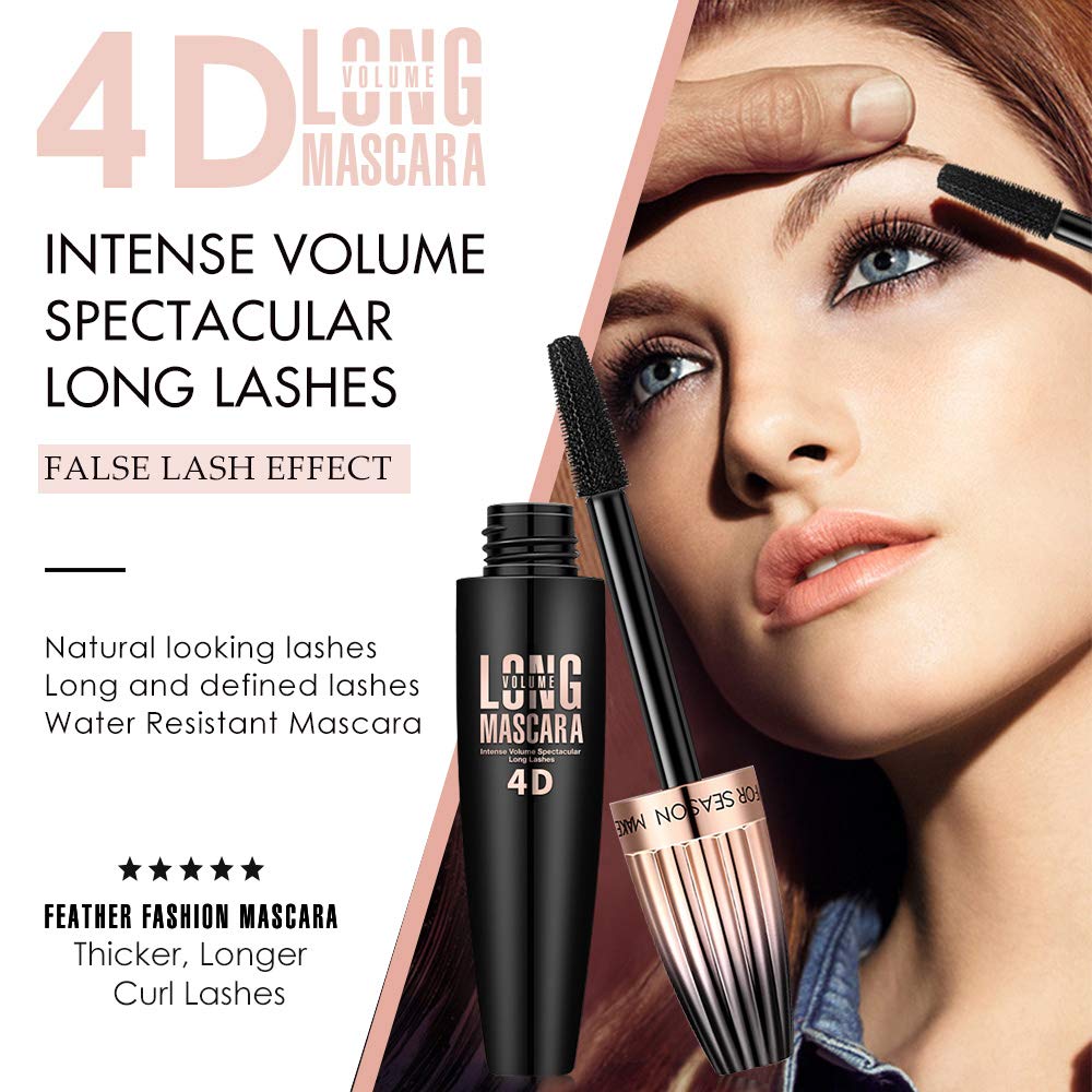 Skiennix 4D Silk Fiber Lash Mascara - Waterproof, Volume & Length, Smudge-Proof, 2 Pack