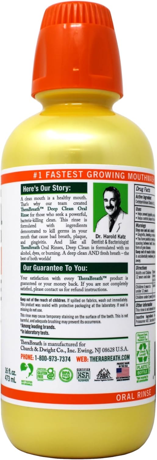 TheraBreath Deep Clean Mouthwash - Kills 99.9% of Germs, Antiseptic Fresh Mint | 16 fl oz
