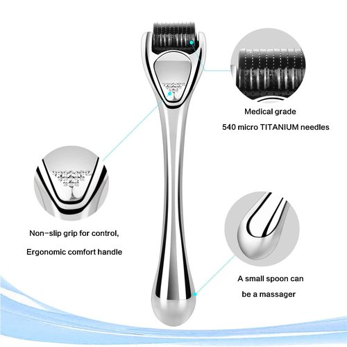 Derma Roller for Beard & Face – 540 Titanium Microneedling Roller for Skin Care & Grooming – Ergonomic Handle, Compact Design with Storage Case