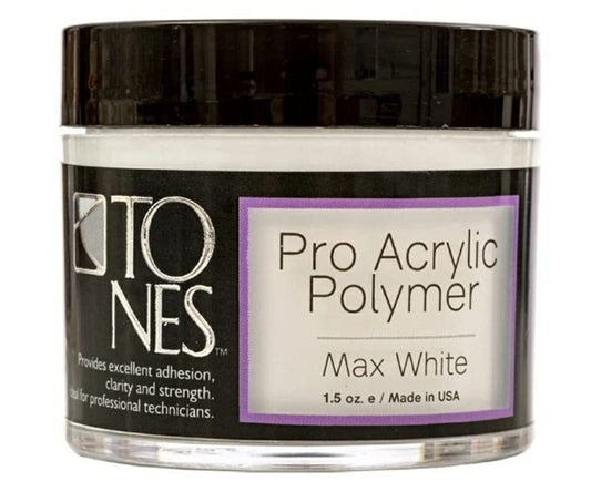 Tones Pro Acrylic Nail Powder - Max White Soft Off-White (1.5 Fl Oz) | Long-Lasting Non-Yellowing Polymer for Salon Quality Nail Extensions & 3D Art