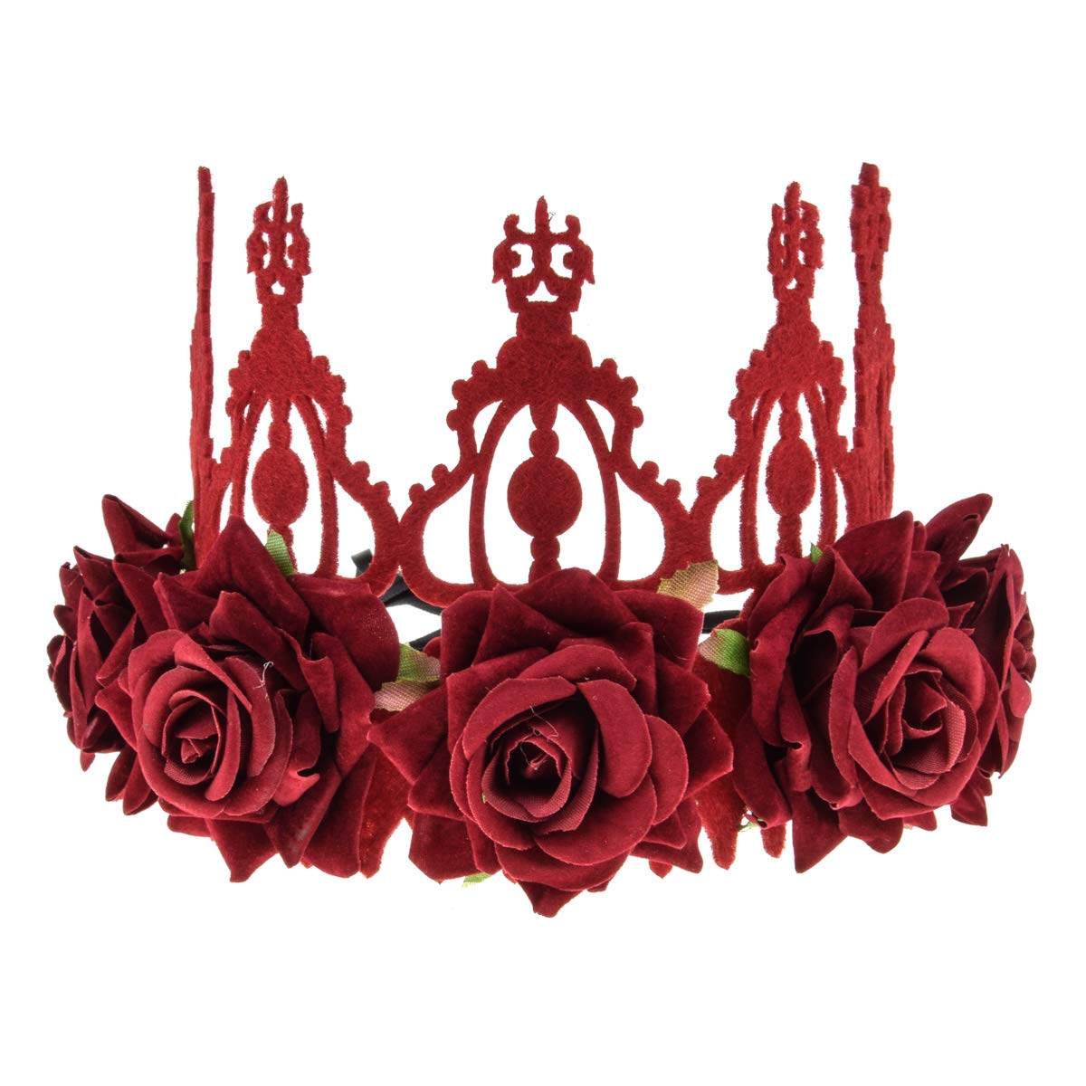 Love Sweety Halloween Vintage Crown Rose Headband Gothic Floral Headpiece (Velvet Red)