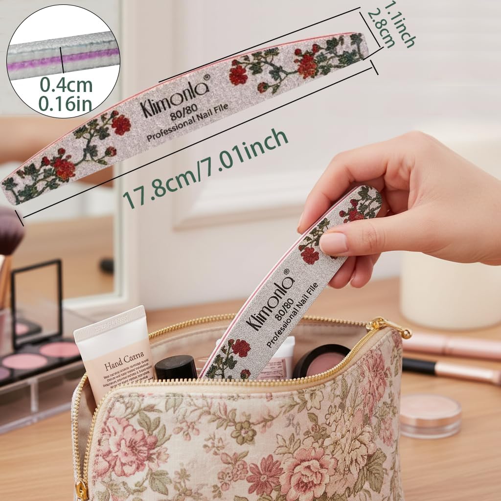 Skiennix 25PCS Floral Nail Files - Professional Double-Sided Emery Boards for Natural & Acrylic Nails | Various Grits 80-240