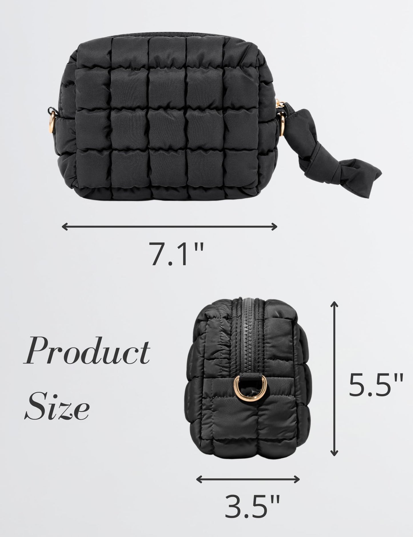 Yarnic Quilted Makeup Bag Cosmetic Bag, Travel Toiletry Bag for Women, Cute Makeup Bag Organizer Puffer Makeup Pouch (S, Black)