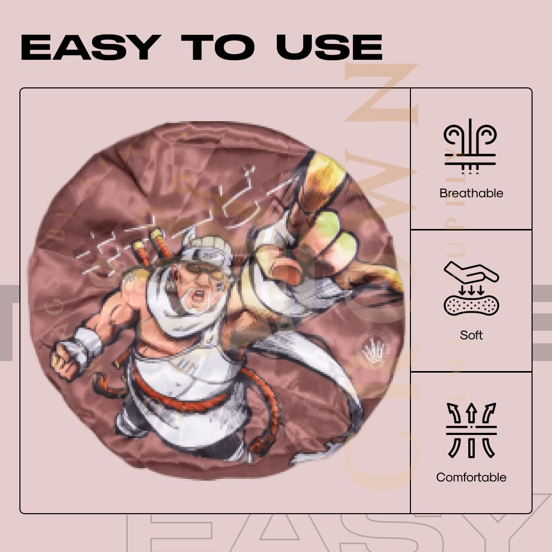 Large Silky Design Anime Bonnet with Elastic Soft Band Adjustable for Women and Men, Comfortable Satin Fabric, Bee BrownB