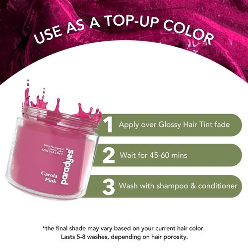 Paradyes Carola Pink Semi Permanent Conditioner Based Hair Color Enriched with Vegan, Natural and Herbal Hair dyes - lasts up to 8-10 washes (4.2 oz)