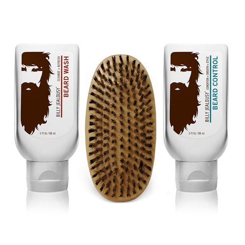 Billy Jealousy Beard Envy Kit - Facial Hair Refining with Wash & Boar Bristle Brush for Soft, Tamed Beard