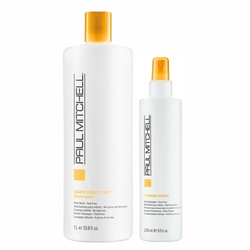 Paul Mitchell Baby Don't Cry Tearless Shampoo - Gentle Cleansing & Softening, 33.8 fl. oz | Taming Spray for Kids - Detangles & Reduces Static, 8.5 fl. oz