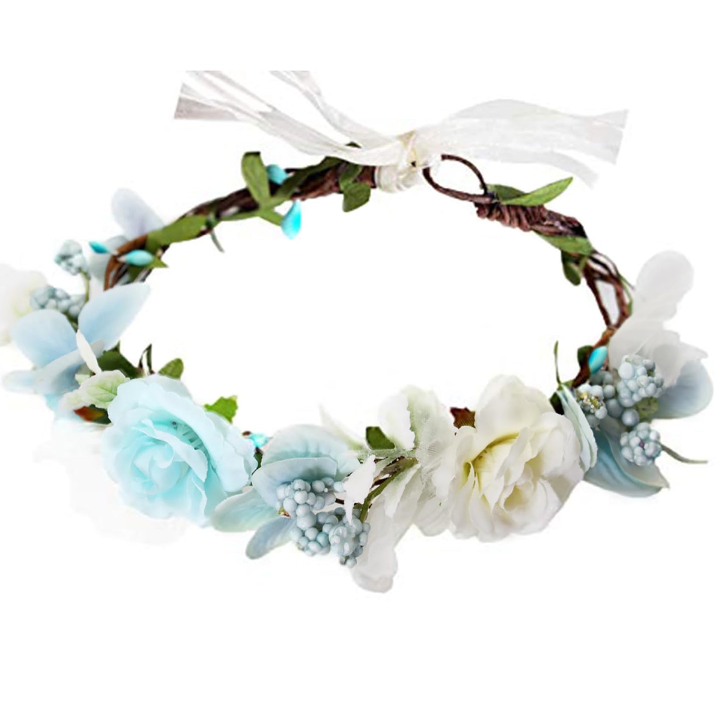 LLinfflr Fairy Floral Crown Flower Headband Forest Headpiece Woodland Even Circlet for Women Girls Bridal Wedding Prom Halloween Renaissance Cosplay Photo Blue