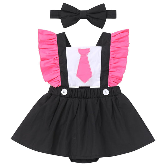 Infant Baby Girl Romper First Birthday Dress Cake Smash Outfits Toddler Halloween Cosplay Costume Easter Baptism Christening Onesie Wedding Christmas Outfits Black+Pink (2PCS) 0-6 Months