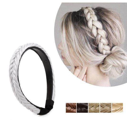 S-noilite Wide Fishtail Braid Headband With Teeth Braided Headband Wide Plaited Braids Accessories Classic Chunky Fishtail Braided Hair Band Synthetic Girls And Women Beauty Accessory 45g Silver Grey