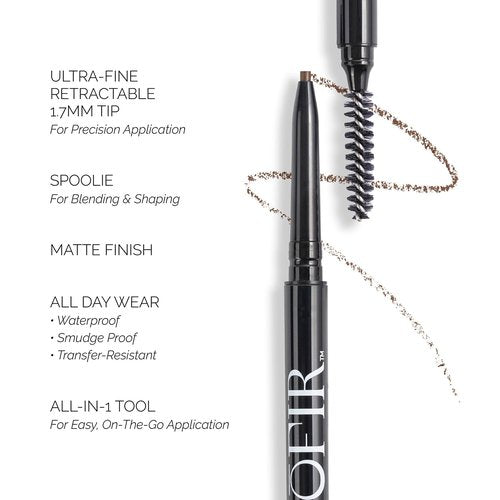 OFIR Brow Trace Precision Browliner - Waterproof Ultra-Fine Tip Eyebrow Pencil | Smudge-Proof Matte Finish | Long-Wear Tool with Spoolie | Chocolate Dark Brown, 0.003 OZ