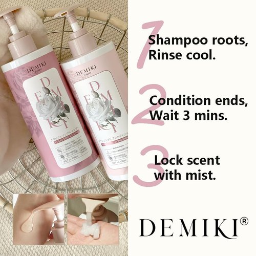 DEMIKI Japanese Shampoo and Conditioner Set for Women, Shampoo and Conditioner Set for Oily Hair, Sulfate Free, Rose Scent, Anti Dandruff, Clarifying, Moisturizing, Hydrolyzed Keratin Hair Care, 32oz