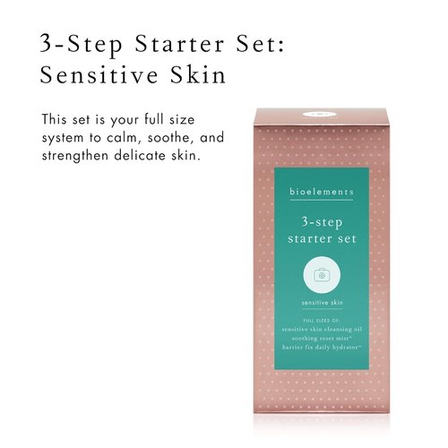 Bioelements 3-Step Starter Set for Sensitive Skin - Cleansing Oil, Soothing Mist & Daily Hydrator
