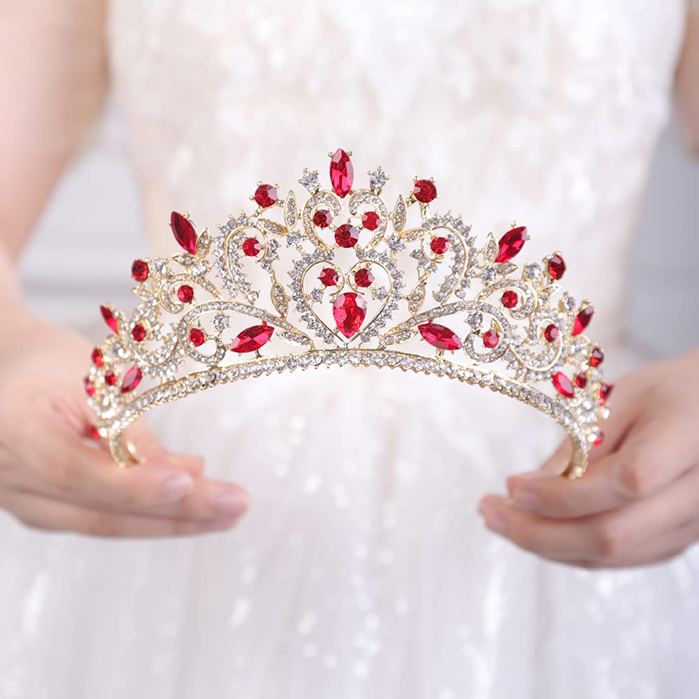 wekicici Wedding Tiaras Rhinestone Princess Crown Crystal Queen Tiaras Bridal Headband Gifts for Women Birthday Wedding Prom Bridal Party Pageant Halloween Costume(Red) (weki-1-crown-3-red)