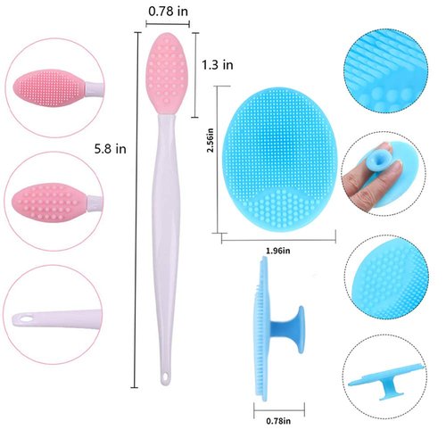 3 Pcs Lip Scrub Brush with Silicone Facial Cleansing Brush,2 Pcs Face Scrubber Gentle Exfoliating,Removing Blackhead,Massaging