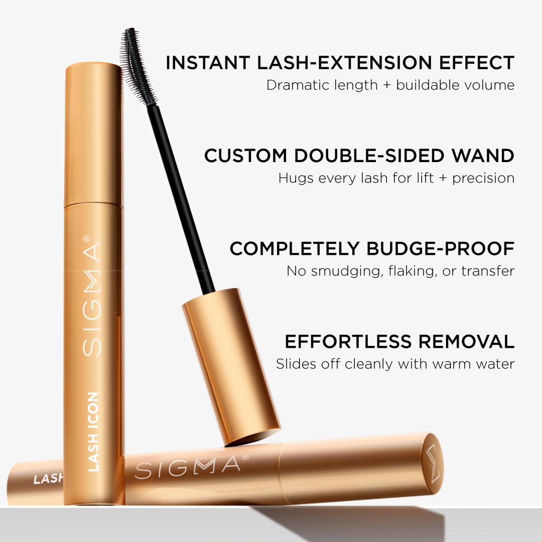 Sigma Beauty Lash Icon Mascara - Lengthening & Volumizing, Smudge Resistant, Curved Wand, Black