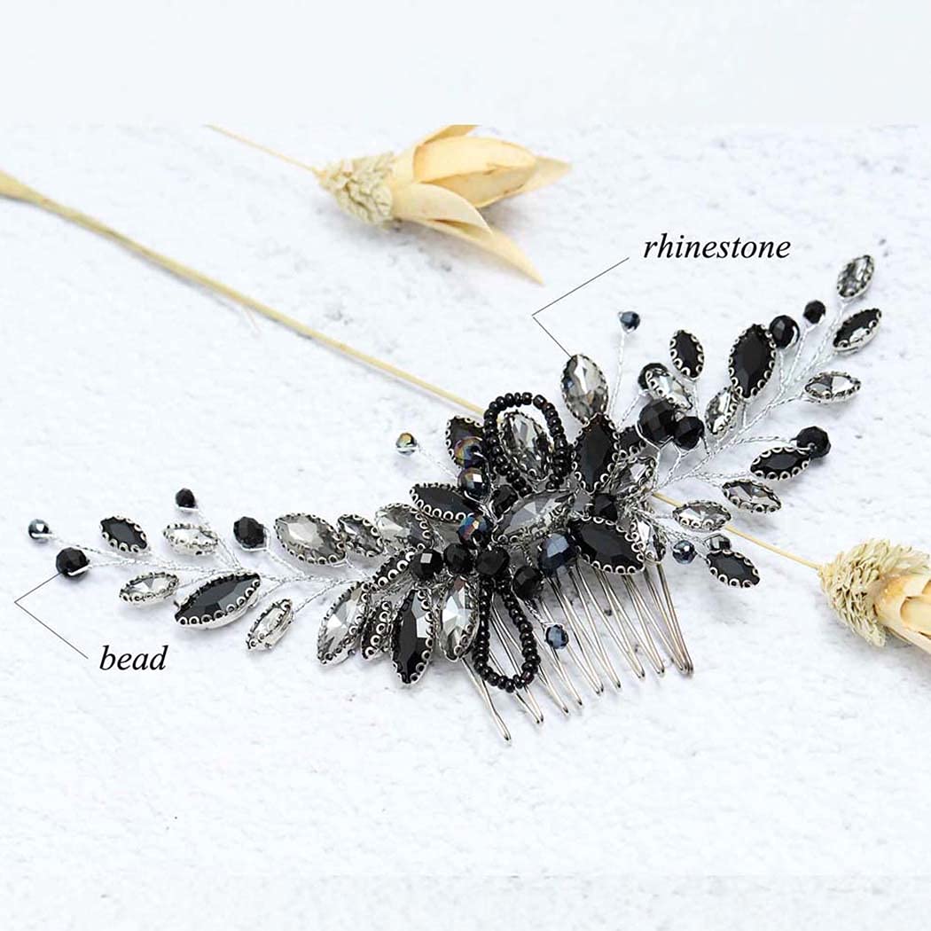 Brishow Black Wedding Hair Comb Rhinestones Opal Crystal Vintage Bridal Hair Clips Bride Hairpiece Handband Accessories for Women and Girls