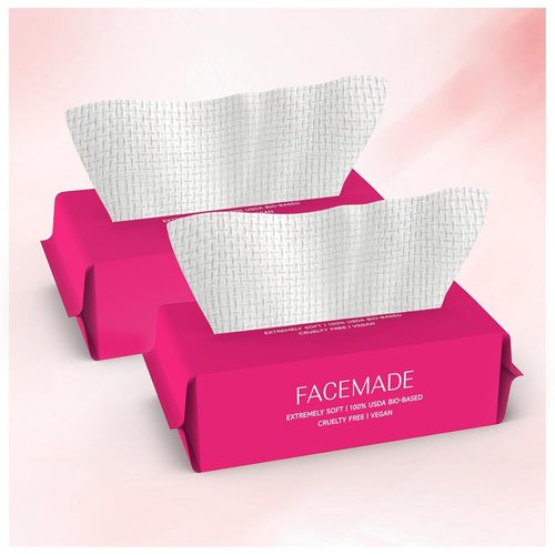FACEMADE Disposable Face Towels - Ultra Thick 100 Count for Makeup Removal & Skincare | USDA Certified Biobased