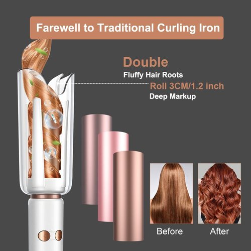 JINRI Automatic Rotating Curling Iron - Portable 1 Inch Beach Waves Curler with Ionic Technology & Ceramic Coating