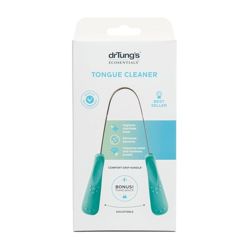 DrTung's Stainless Steel Tongue Scraper - Effective Breath Freshener with Comfort Grip Handle | Travel Case Included
