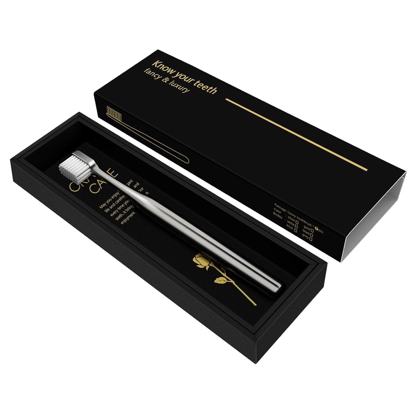 Z-VAPRESS Luxury Silver Manual Toothbrush - Soft Bristles for Sensitive Teeth | Elegant Electroplated Design