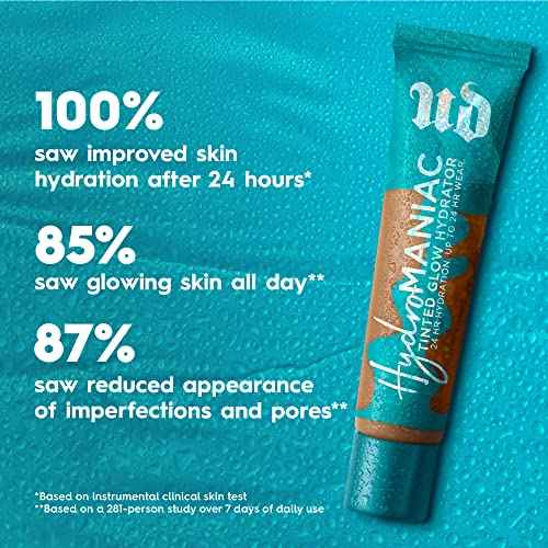 Urban Decay Hydromaniac Dewy Foundation, Hydrating Tinted Moisturizer for Dry Skin, Buildable Medium Coverage, with Kombucha Filtrate & Marula Oil, Non-comedogenic, Vegan, Cruelty-free - 1.1 fl oz