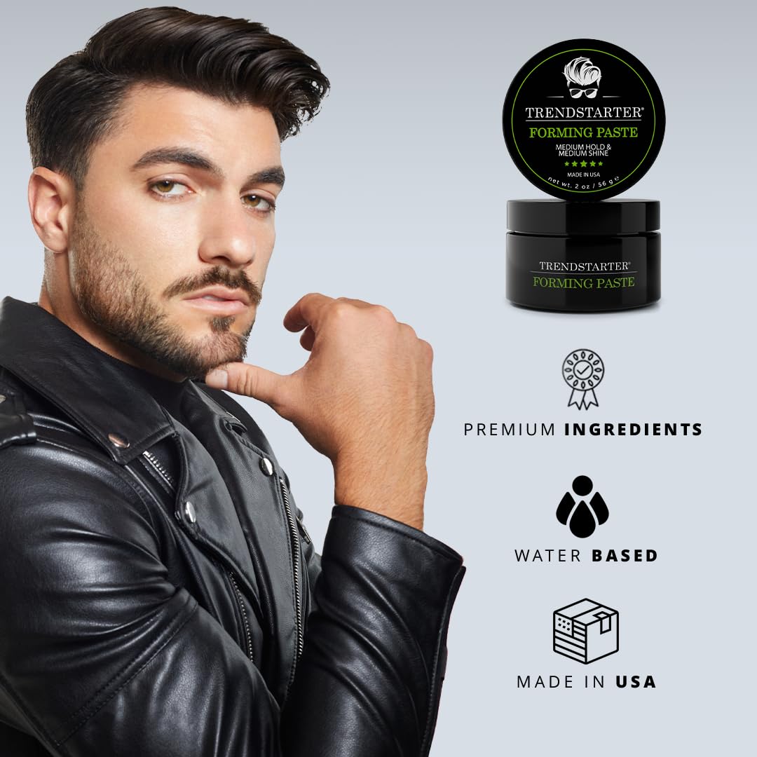 TRENDSTARTER Forming Paste - Lightweight Water-Based Hair Pomade - Medium Hold & Shine - 2oz Travel Size
