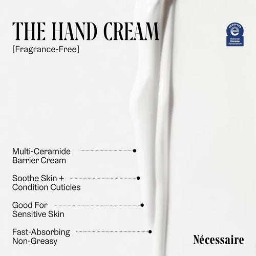Nécessaire Hand Cream - Fragrance-Free, Fast-Absorbing Lotion with 5 Ceramides & Peptides | 2.2 fl oz