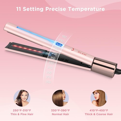 IG INGLAM Titanium Flat Iron Hair Straightener - 1 Inch Infrared Curling Iron | Dual Voltage 110-240V, Pink