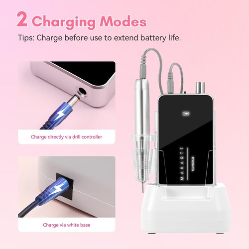 Makartt Nail Drill Professional, 35,000RPM Electric Nail File for Acrylic & Gel Removal, 60W Brushless Coreless Motor, 2-in-1 Desktop & Portable, LCD Display, Rechargeable, Quiet, F&R, Nouvella Black