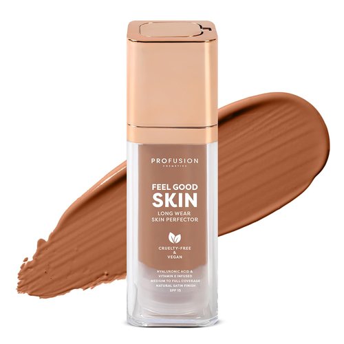 Profusion Cosmetics Feel Good Skin Foundation - Radiant Satin Finish, Buildable Coverage & SPF 15 (Deep 500)
