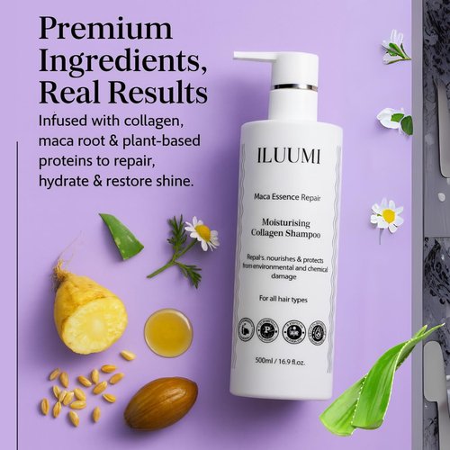 **Maca Essence Premium Hair Shampoo - Collagen Repair & Nourishment for All Hair Types | 500ml/16.9 fl oz**