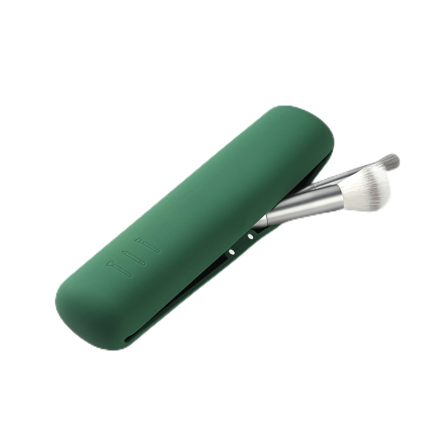 FERYES Makeup Brush Holder, Magnetic Anti-fall Out Silicon Portable Cosmetic Face Brushes Holder, Soft and Sleek Makeup Tools Organizer for Travel- Green