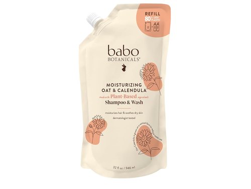Babo Botanicals 2-in-1 Oat & Calendula Shampoo | Gentle Moisturizing Wash for Sensitive Skin – Vegan & Family Safe