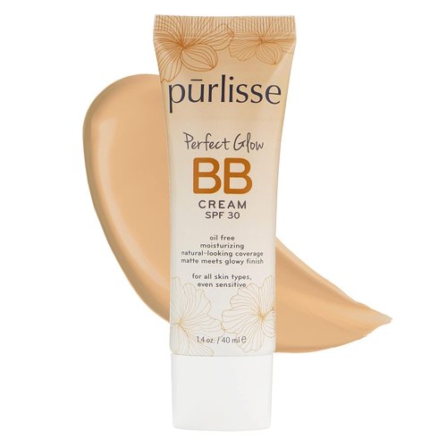 Pūrlisse Perfect Glow BB Cream with SPF 30 - Matte & Dewy Finish - Enriched with Goji & Hawthorn Berry - Light Medium (1.4 oz)