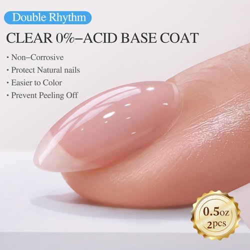Double Rhythm No Wipe Clear Gel Top Coat & Base Coat - HEMA & TPO Free, 0.5 Oz (2 Pcs)