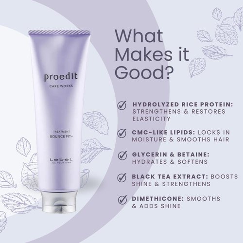 Lebel Proedit Care Works Bounce Fit+ Hair Treatment Mask - Deep Moisture & Elasticity for Dry, Damaged Hair | 8.4 oz