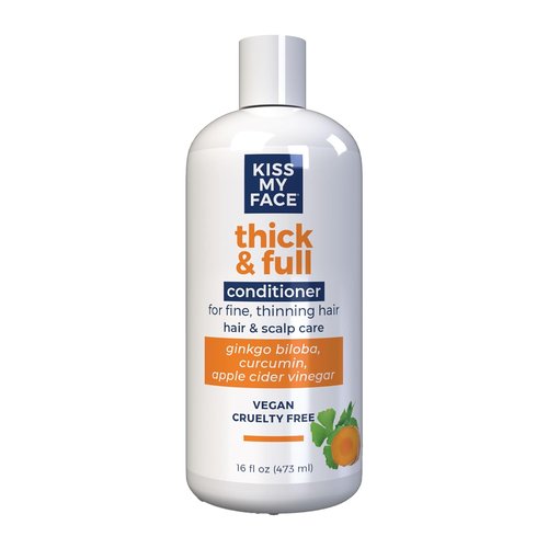 Kiss My Face Thick & Full Conditioner - Vegan Hair Care for Fine & Thinning Hair | Ginkgo Biloba & Curcumin, 16 Fl Oz