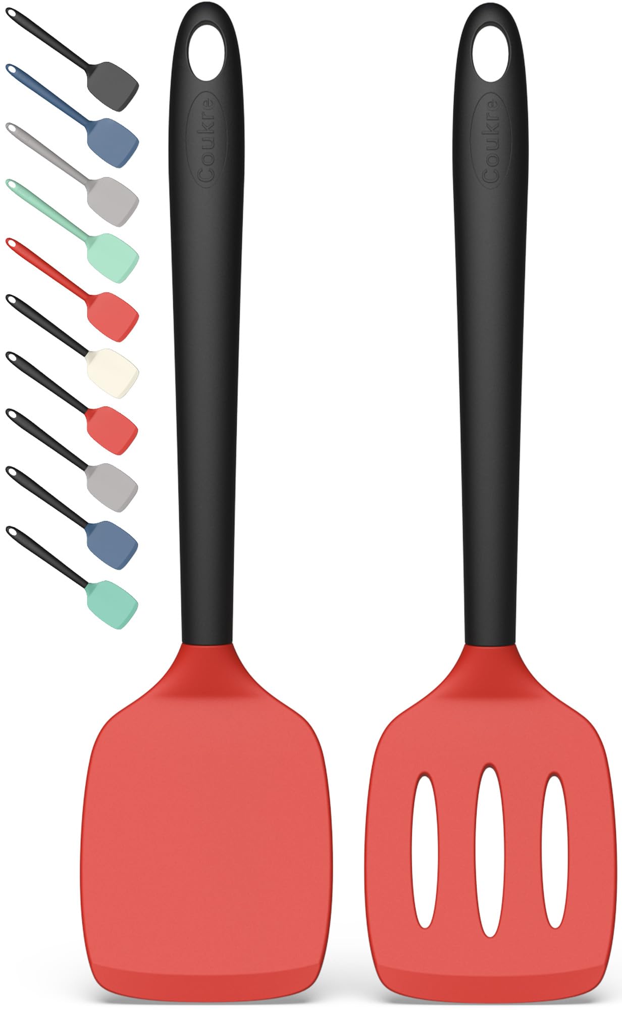 Coukre 2 Pack Silicone Spatula Set, High Heat Resistant, BPA Free Kitchen Spatula, Solid & Slotted Turner for Non-Stick Pans, Sautéing, and Flipping (2, AquaGreen)