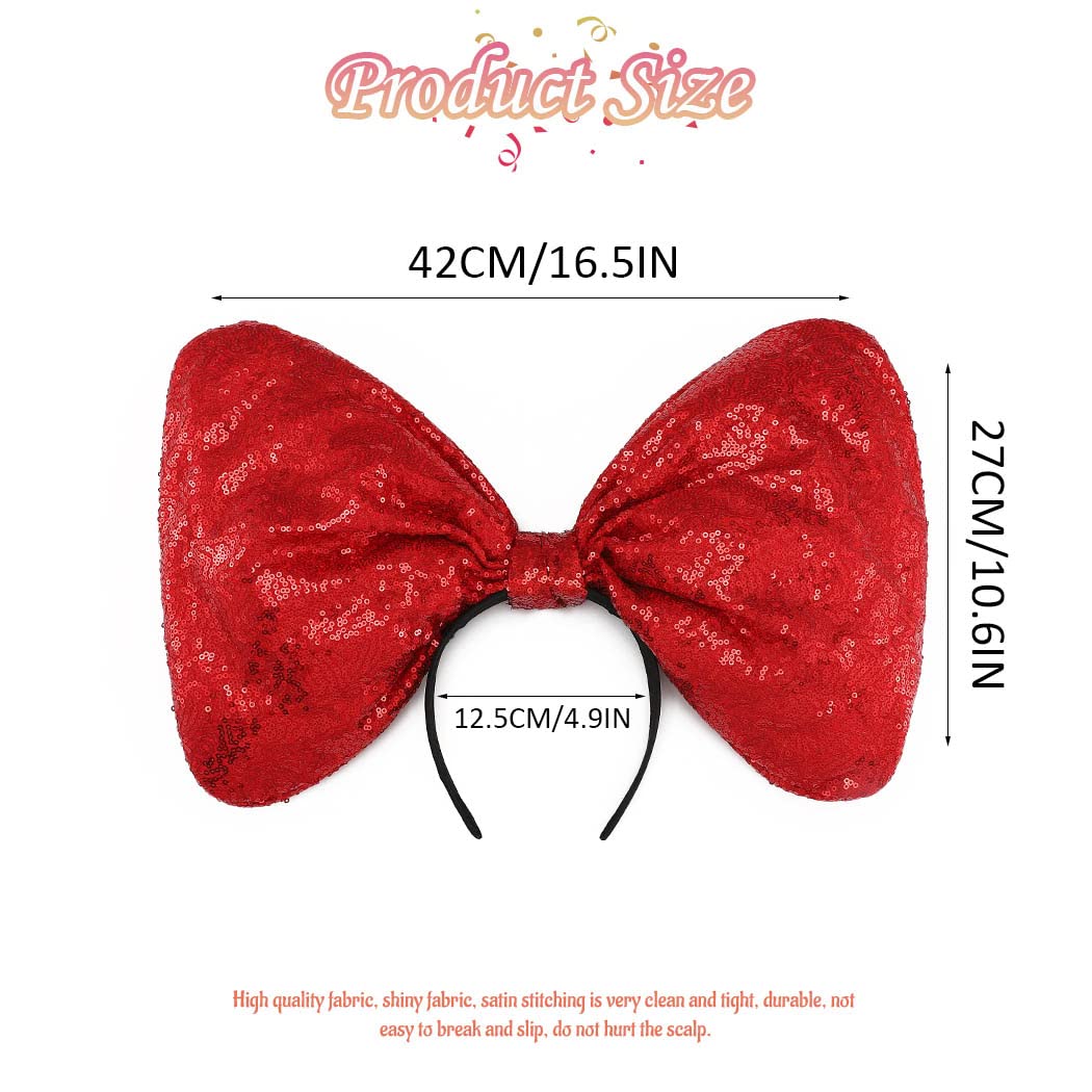 Catery Christmas Bow Headbands Sequins Bow Hairband Huge Bow Headwear Holiday Headbands Crazy Head Hoop Christmas Party Hair Accessoriess for Women and Kids (Set-1)