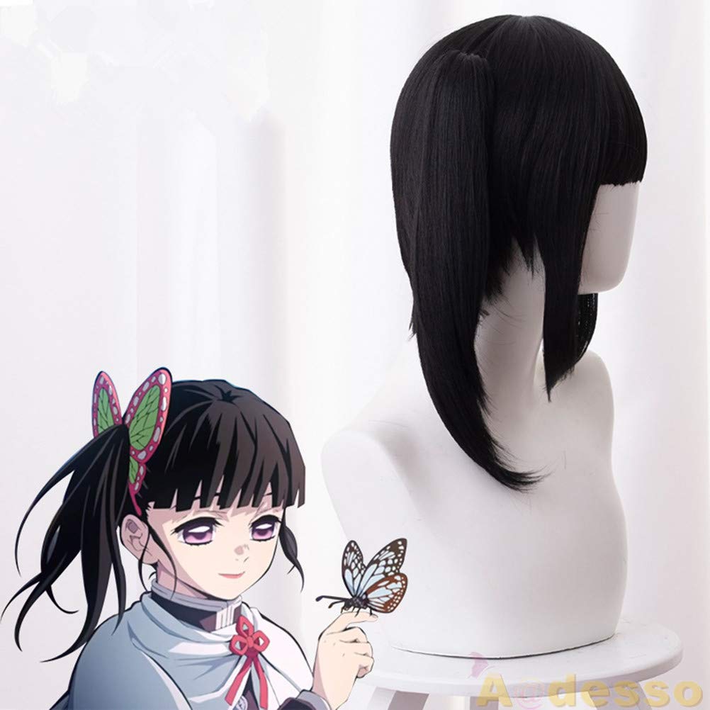 Aadesso Kimetsu no Cosplay Tsuyuri Kanao Wigs Black Wigs Synthetic Halloween Hair with wig cap