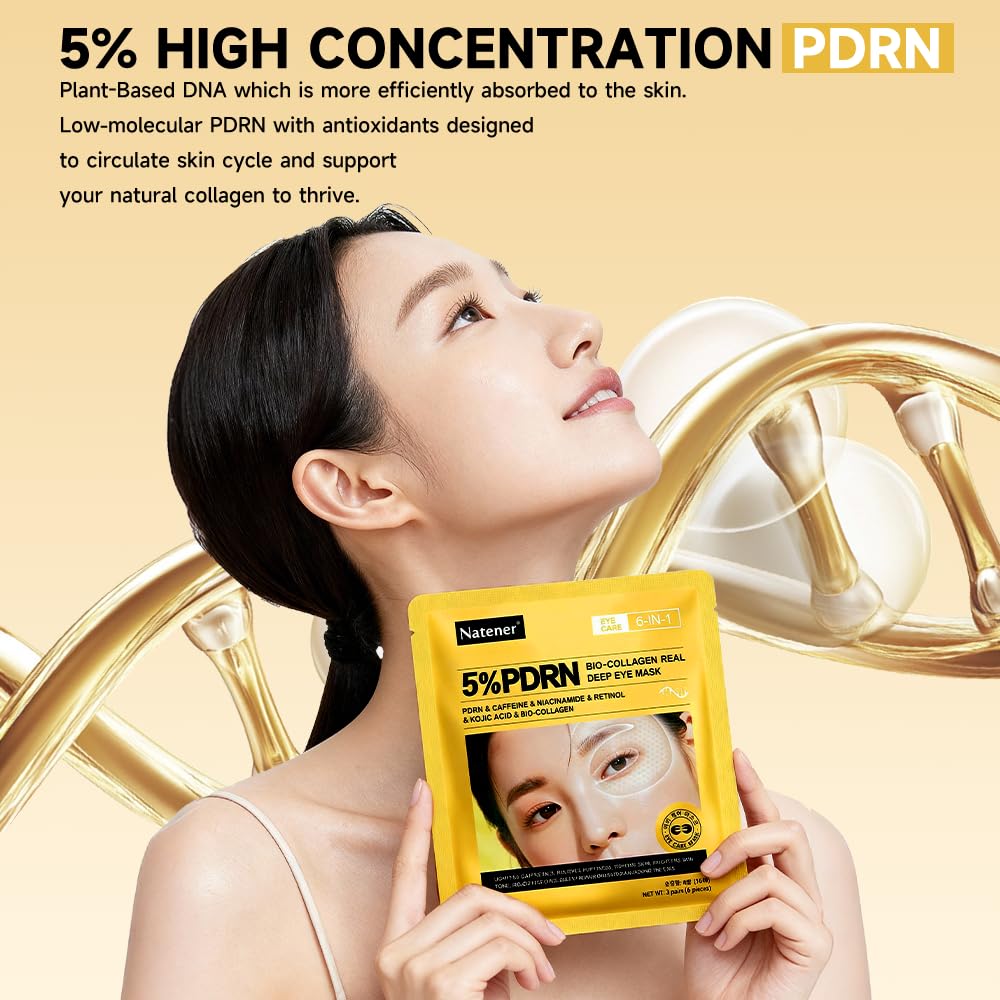 Skiennix 5% PDRN Under Eye Patches - 6-in-1 Bio-Collagen for Puffy Eyes & Dark Circles | 8 Pairs
