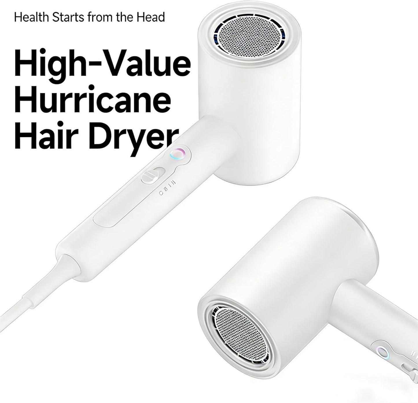 Skiennix Ionic Hair Dryer - 2000W Foldable Travel Blow Dryer | Portable, Low Noise, Compact Design in White