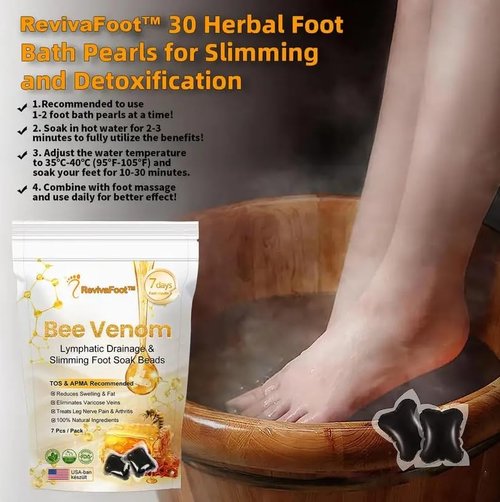 Revivafoot Bee Venom Foot Soak, Revivafoot Bee Venom Lymphatic Drainage, Bee Venom Lymphatic Foot Soak Beads for All Ages (2Pcs)