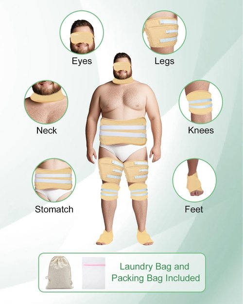 11PCS Plus Size Castor Oil Pack Kit - Reusable Full Body Wraps for Stomach, Neck, Eyes, Knees, Feet & Legs | 3-Layer Flannel Cotton, Full Adhesive | Pain Relief, Liver Detox, Stress Relief (Khaki)
