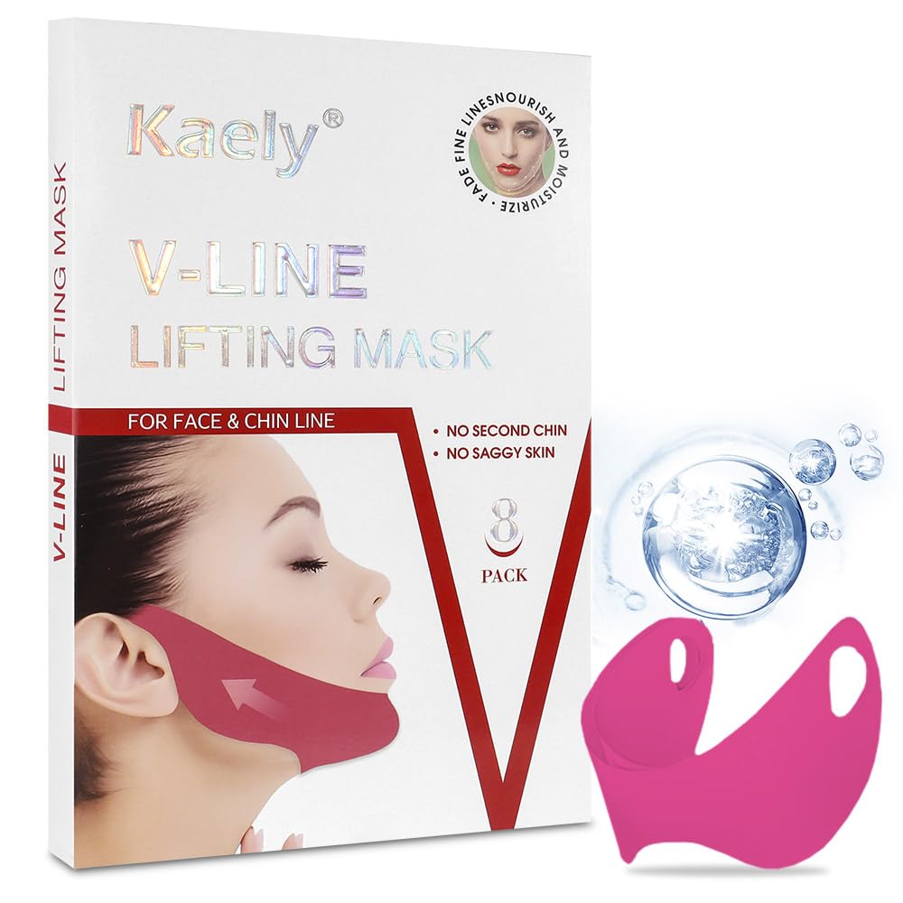 Kaely NEW 8Pcs Red V Line Lifting Mask,V Line Chin Strap,V Shaped Contouring Face Mask with Collagen,Hydrating Anti-aging,Small Size