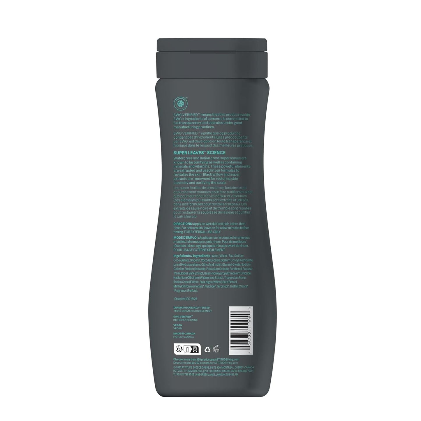 ATTITUDE 2in1 Shampoo & Body Wash - EWG Verified, Vegan Formula with Black Willow & Aspen | 16 Fl Oz (Pack of 6)