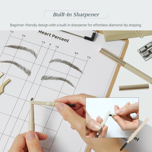 Heart Percent Dote On Mood Edge & Flat Eyebrow Pencil, Soft & Delicate Brow Retractable Definer w/Built-in Shaper and Spoolie, L2.Ash Brown